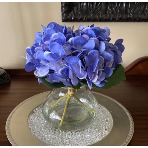 New Hydrangea Artificial Flowers with Vase Slate Blue Silk Fake Flowers Decor - Picture 2 of 2